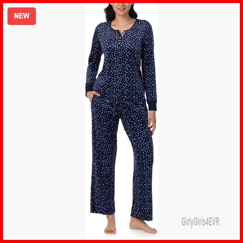 Long Sleeve Henley Pajama Set, Fleece Sleepwear, Winter Loungewear